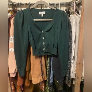& Other Stories Green Puff Sleeve Crop Cardigan